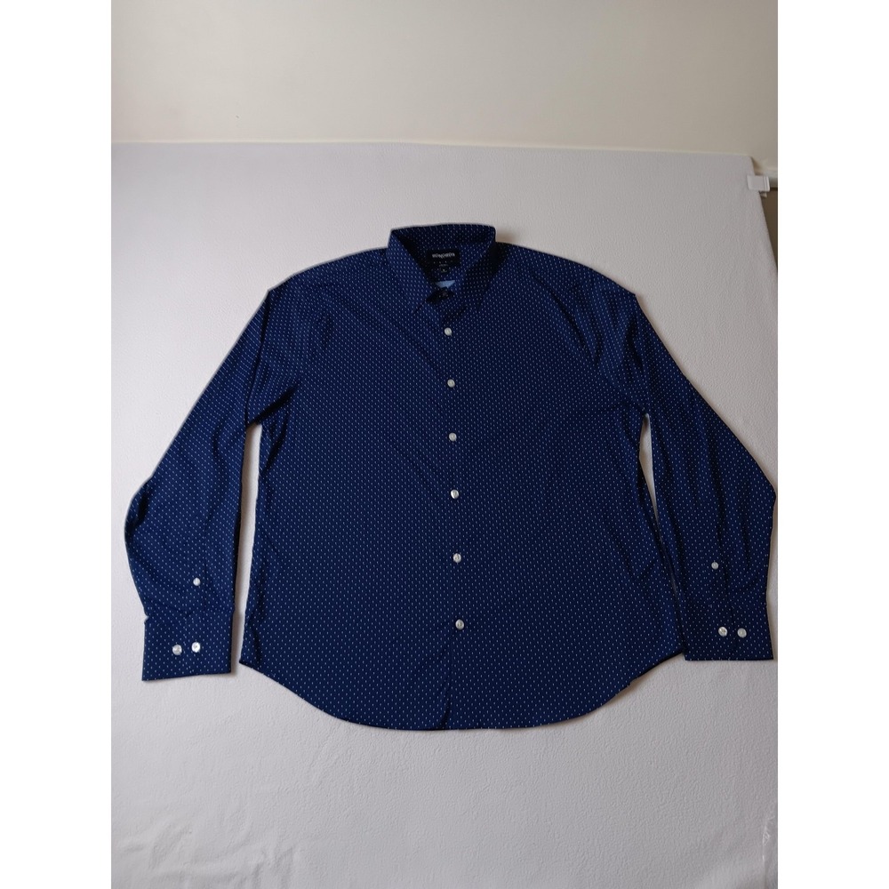 Bonobos Blue Polka Dot Nylon Dress Shirt Mens XL Spread Collar Long Sleeve